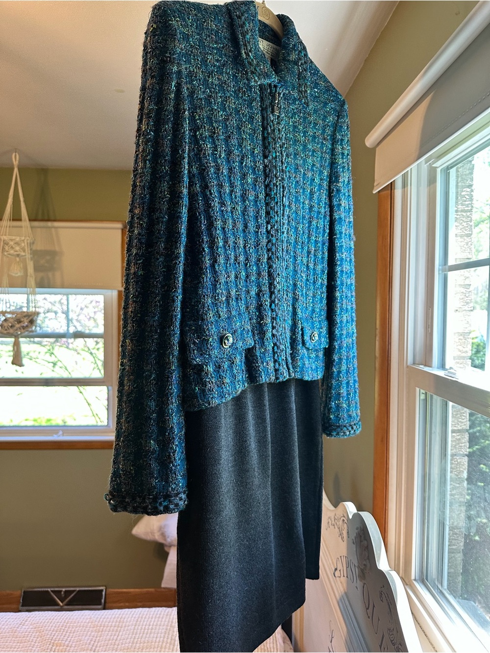 St. John Teal-Blue Tweed Zip Jacket - Picture 6 of 6